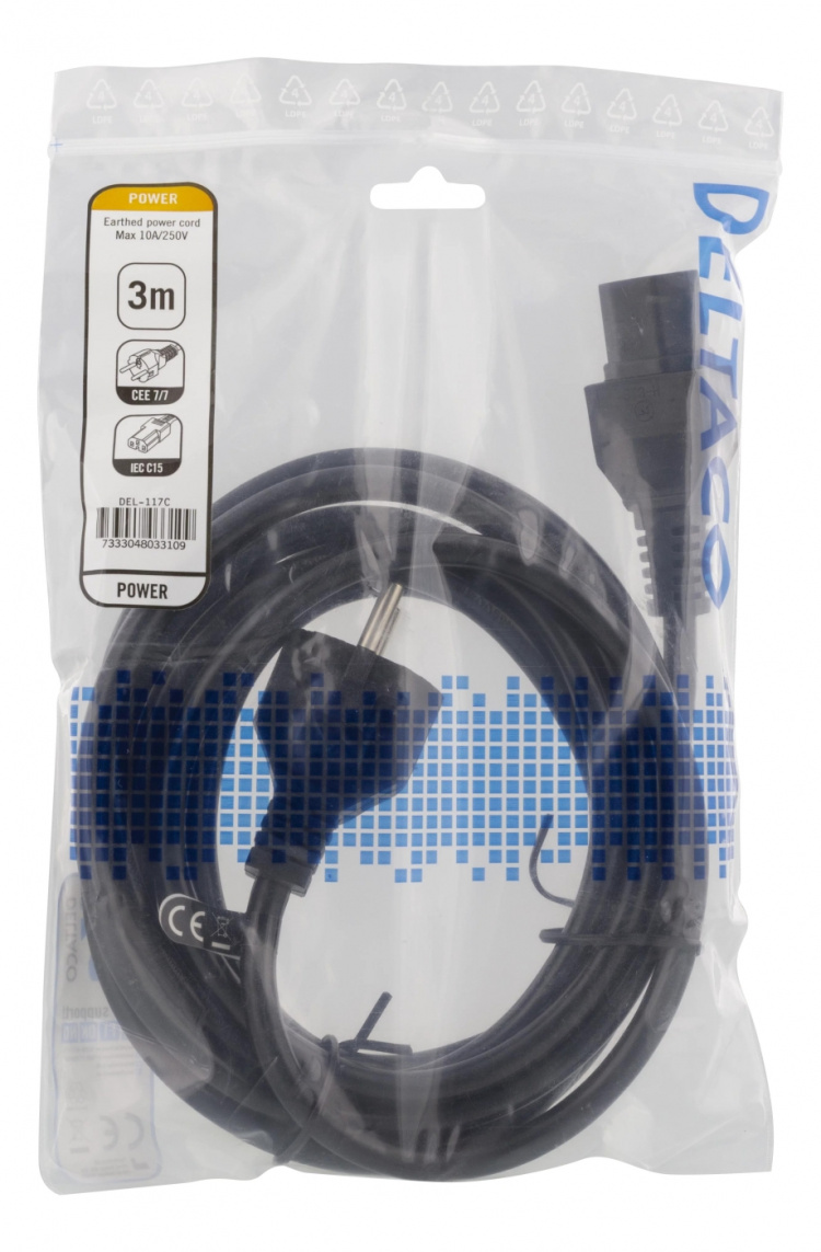 DELTACO 3m grounded device / extension cable for connection between de