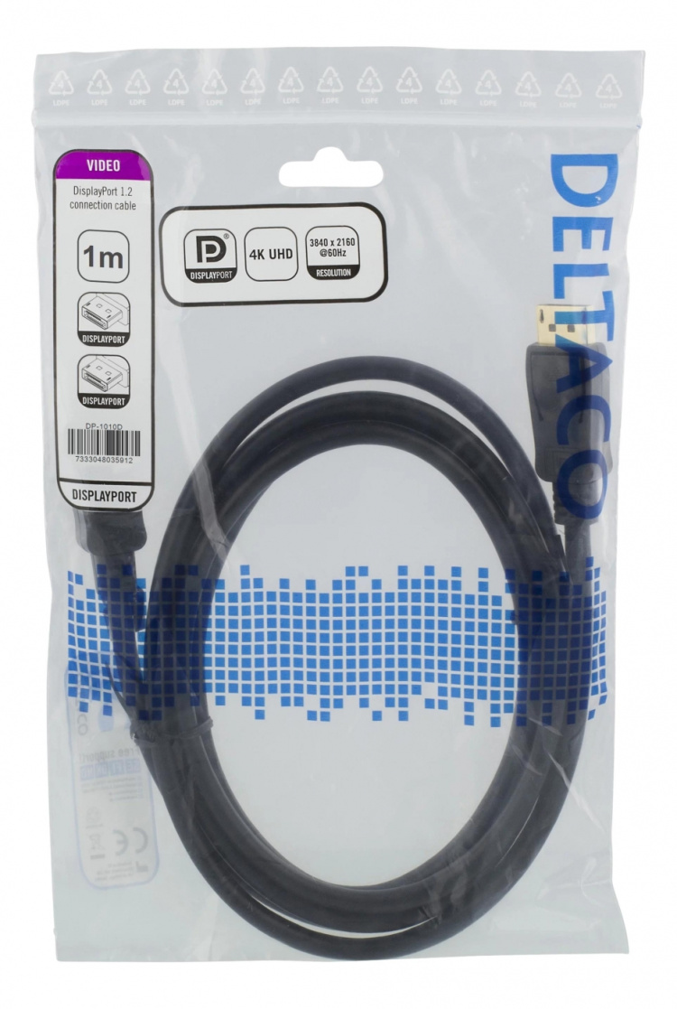 DELTACO DisplayPort cable, 1m, 4K UHD, DP 1.2, black