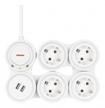 DELTACO Flexible 4-Socket Power strip, 1,4m, 16A 3500W, 2x USB-A, whit