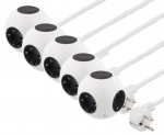 5 pcs DELTACO Power globe with switch, 4xCEE 7/4, 1xCEE 7/7, 1.4m cable, whi