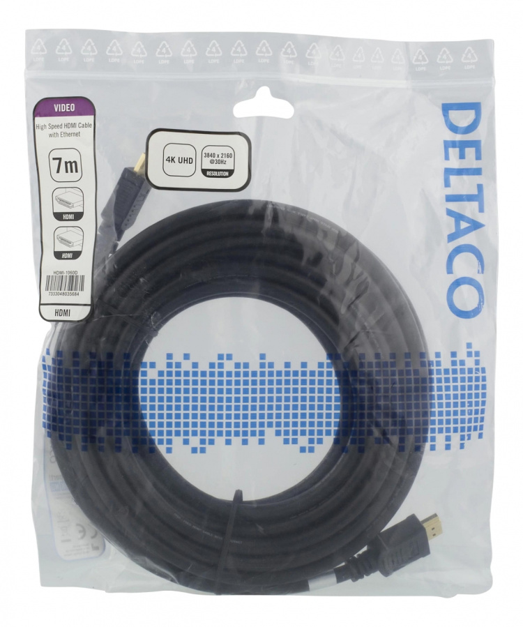 DELTACO High-Speed HDMI kabel, 7m, Ethernet, 4K UHD, sort