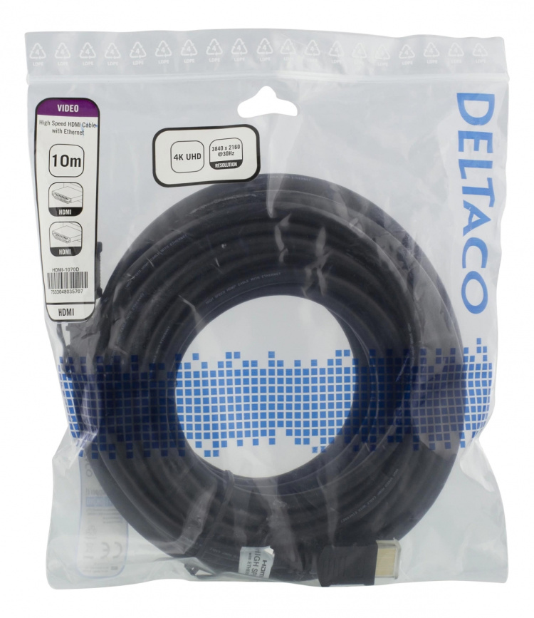 DELTACO High-Speed HDMI cable, 10m, Ethernet, 4K UHD, black