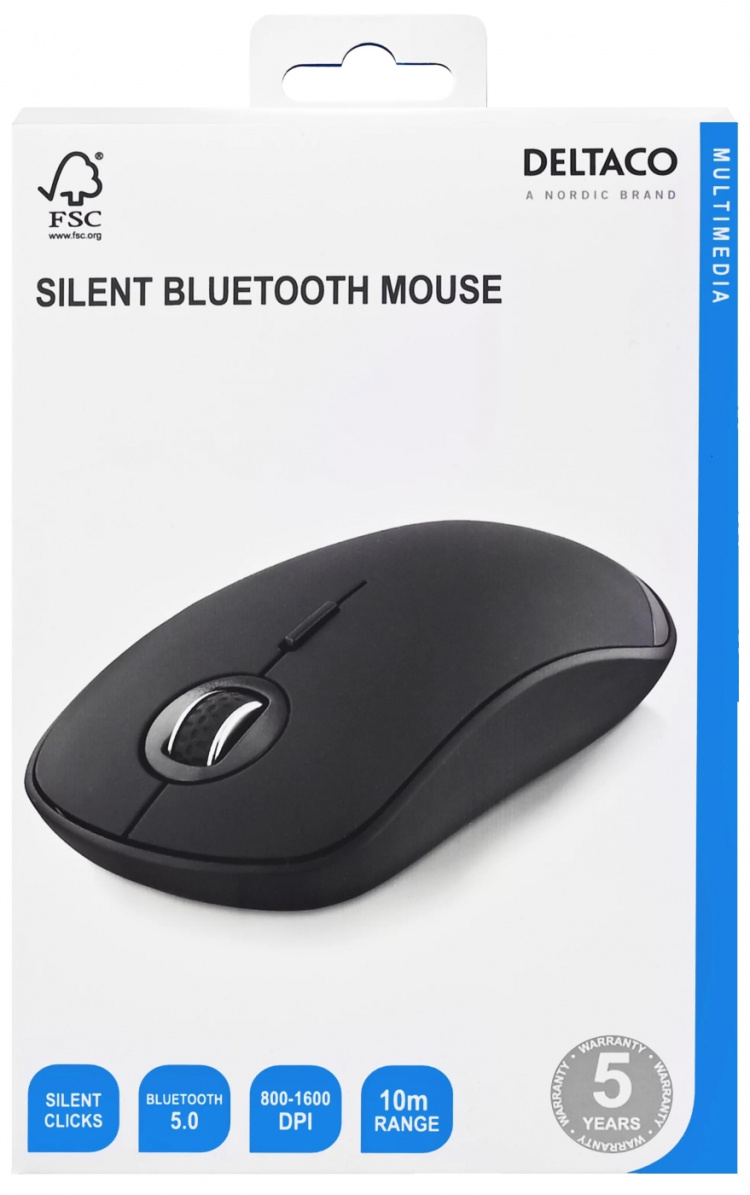 DELTACO Silent wireless mouse, Bluetooth, 1x AA, 800-1600 DPI, 125 Hz,