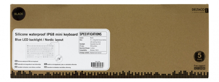 DELTACO Mini Silicon keyboard, spill proof, blue LED, IP68, black DELTACO Mini Silicon keyboard, spill proof, blue LED, IP68, black