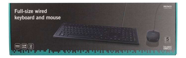 DELTACO Keyboard kit with mouse, PAN Nordic layout, USB, black