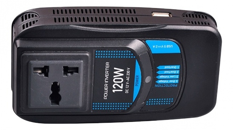 CAR120 Power Inverter, modificeret sinusbølge, 230V, 24V DC, USB 5V 2,1A,