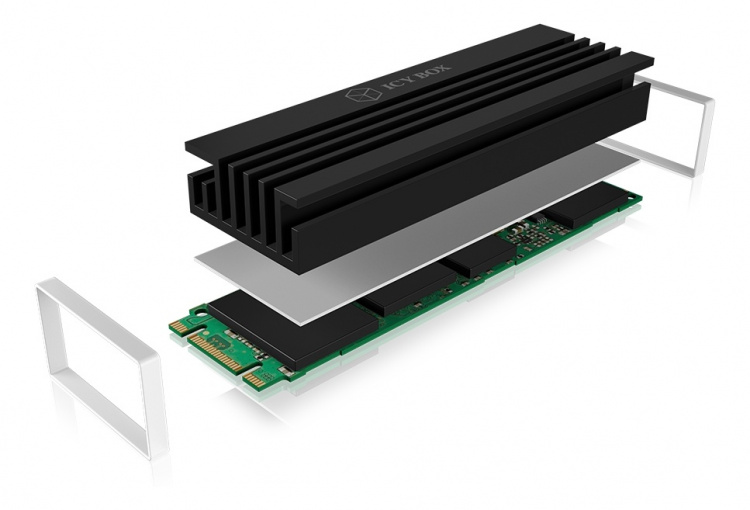 Heat sink set for M.2 2280 SSD, aluminium, 10 mm thick