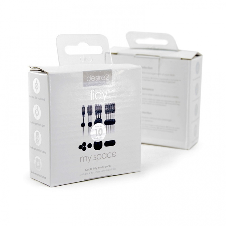 Desire2 Kabelclips Tidy 10pak 4x1,2x2,2x3 & 2x4 Kabler Sort