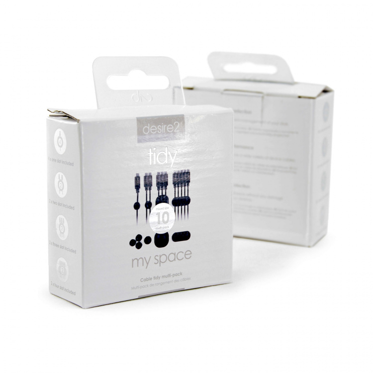 Desire2 Kabelclips Tidy 10pak 4x1,2x2,2x3 & 2x4 Kabler Sort