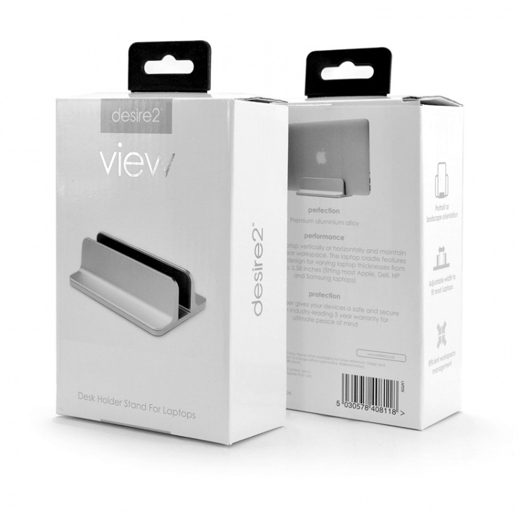 Desire2 Bordstander Mac/Ultrabooks Justerbar Aluminiun Sølv