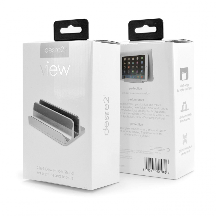 Desire2 Dual Bordstander Tablet Mac/Ultrabooks Justerbar Aluminiun Sølv