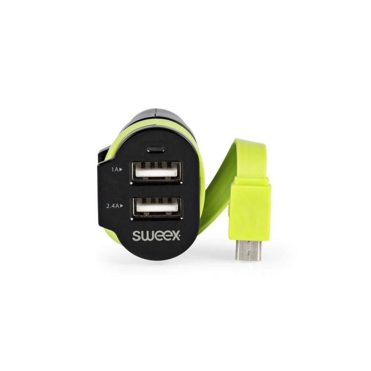 Sweex Biloplader 3-Udgange 6 A 2 x USB / Micro USB Sort/Grøn