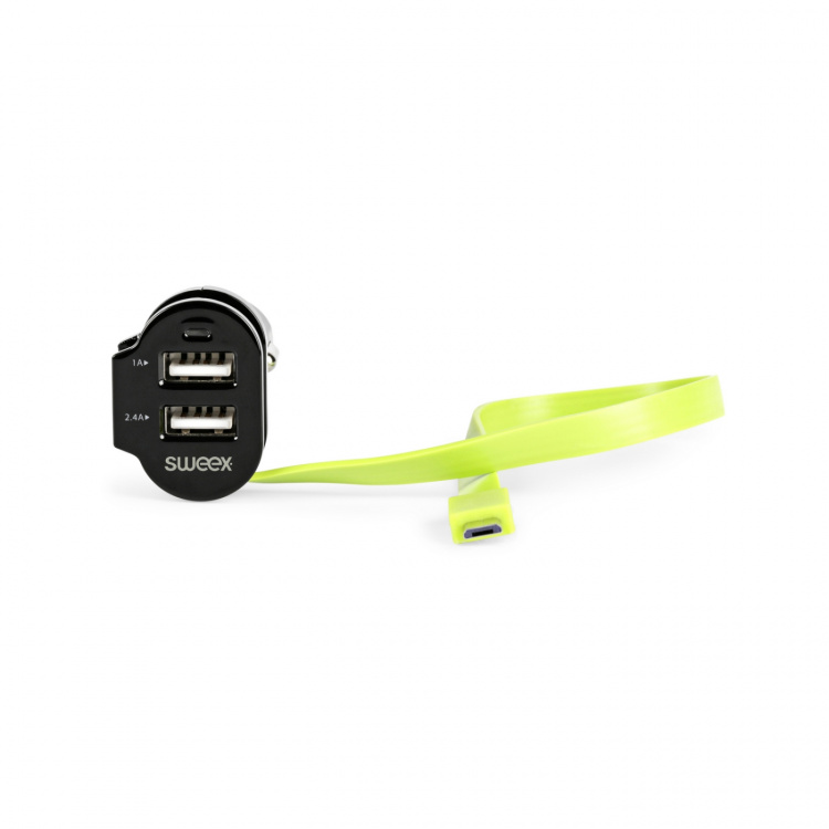 Sweex Biloplader 3-Udgange 6 A 2 x USB / Micro USB Sort/Grøn