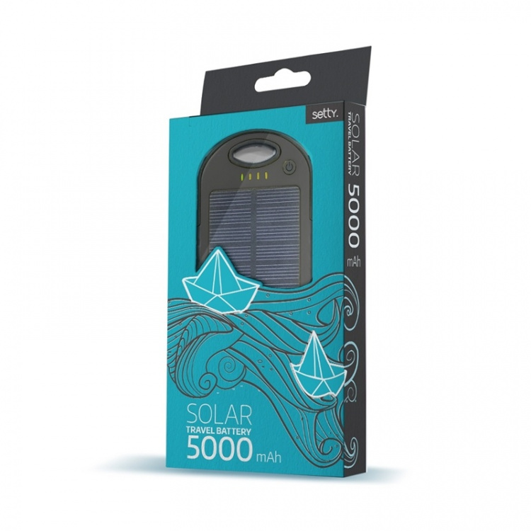 Setty solcelle powerbank, 5000 mAh, sort