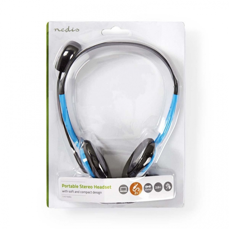 Nedis PC-headset | On-Ear | Stereo | 2x 3.5 mm | Fold-Away Mikrofon | Blå