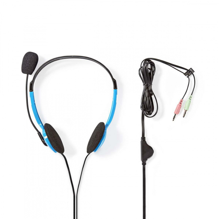 Nedis PC-headset | On-Ear | Stereo | 2x 3.5 mm | Fold-Away Mikrofon | Blå