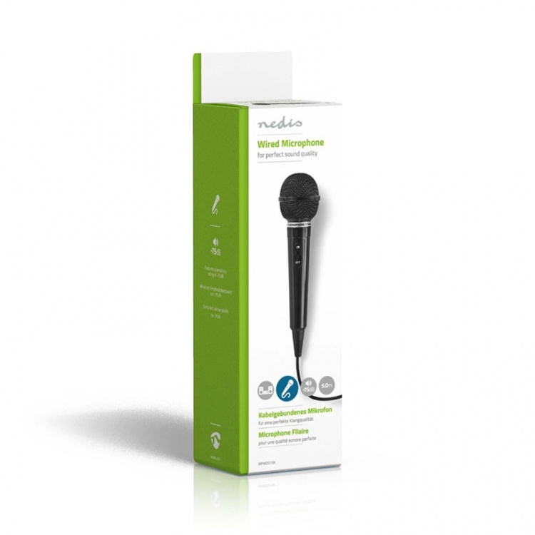 Nedis Mikrofon | Cardioid | Fast Kabel | 5.00 m | 80 Hz - 12 kHz | 600 Ohm | -75 dB | Indbygget on/off-knap (tænd/sluk) | ABS | Sort