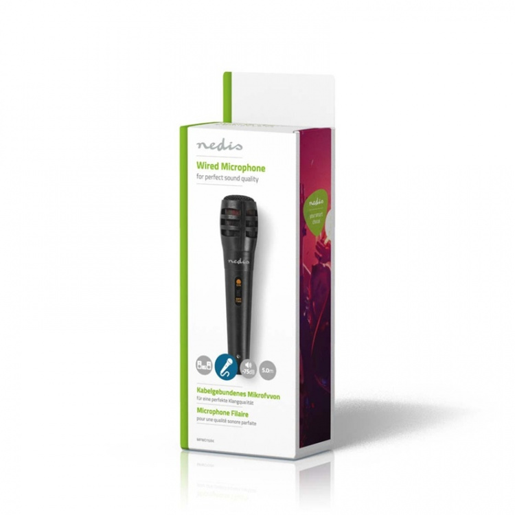 Nedis Mikrofon | Cardioid | Aftageligt kabel | 5.00 m | 80 Hz - 12 kHz | 600 Ohm | -75 dB | Indbygget on/off-knap (tænd/sluk) | Rejsetaske inkluderet | ABS / Aluminium | Sort