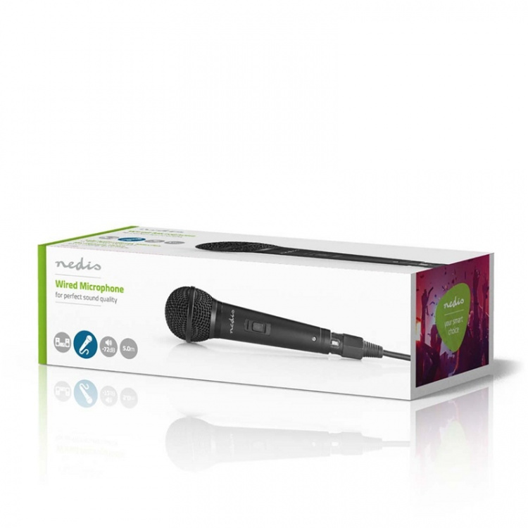 Nedis Mikrofon | Cardioid | Aftageligt kabel | 5.00 m | 80 Hz - 13 kHz | 600 Ohm | -72 dB | Indbygget on/off-knap (tænd/sluk) | Rejsetaske inkluderet | ABS / Aluminium | Sort