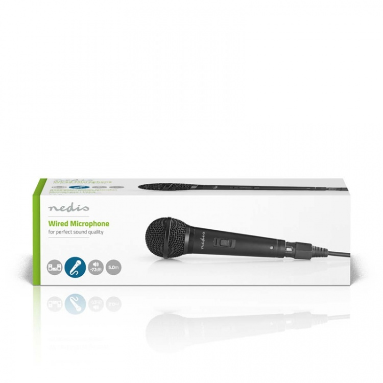 Nedis Mikrofon | Cardioid | Aftageligt kabel | 5.00 m | 80 Hz - 13 kHz | 600 Ohm | -72 dB | Indbygget on/off-knap (tænd/sluk) | Rejsetaske inkluderet | ABS / Aluminium | Sort