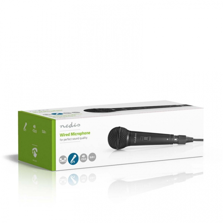 Nedis Mikrofon | Cardioid | Aftageligt kabel | 5.00 m | 80 Hz - 13 kHz | 600 Ohm | -72 dB | Indbygget on/off-knap (tænd/sluk) | Rejsetaske inkluderet | ABS / Aluminium | Sort