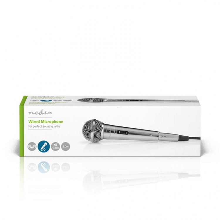 Nedis Mikrofon | Cardioid | Aftageligt kabel | 5.00 m | 80 Hz - 13 kHz | 600 Ohm | -72 dB | Indbygget on/off-knap (tænd/sluk) | Metal | Sølv