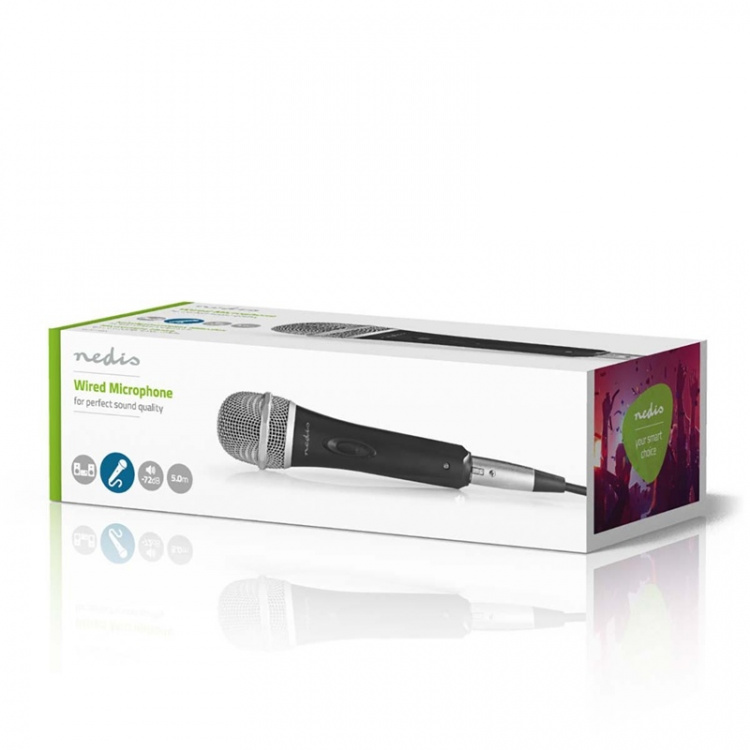 Nedis Mikrofon | Cardioid | Aftageligt kabel | 5.00 m | 50 Hz - 15 kHz | 600 Ohm | -72 dB | Indbygget on/off-knap (tænd/sluk) | Rejsetaske inkluderet | Metal | Grå / Sort