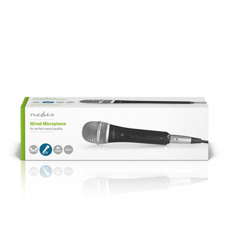 Nedis Mikrofon | Cardioid | Aftageligt kabel | 5.00 m | 50 Hz - 15 kHz | 600 Ohm | -72 dB | Indbygget on/off-knap (tænd/sluk) | Rejsetaske inkluderet | Metal | Grå / Sort