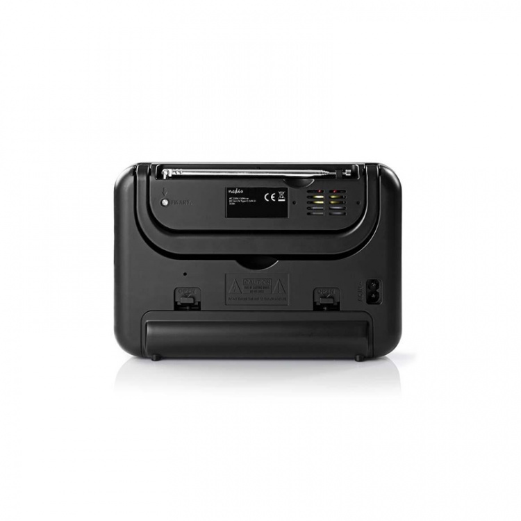 Nedis FM-radio | Bærbart design | FM | Batteri / Strømforsyning | Analog | 2.4 W | Sort hvid skærm | Hovedtelefonudgang | IP20 | Håndtag | Grå / Sort