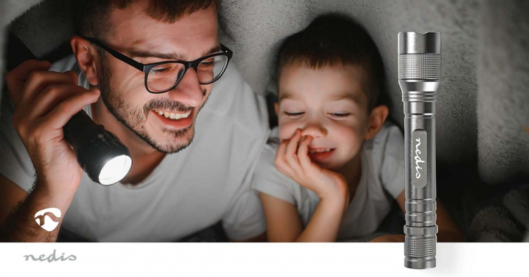 Nedis LED lygte | Batteri | 4,5 V | 3 W | 2x AA | Batterier medfølger | Nominel lysstrøm: 150 lm | Lysområde: 120 m | Stråler Vinkel: 46.1 ° | 10000 Skiftecykler