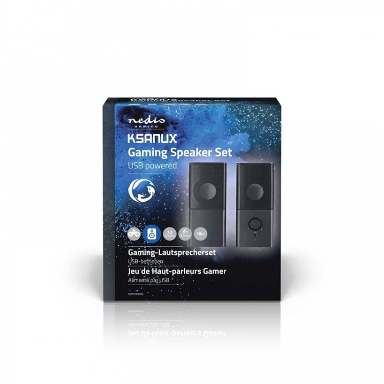 Nedis Gaming Højttaler | Højttalerkanaler: 2.0 | USB Drevet | 3.5 mm Hanstik | 18 W | Uden Belysning | Volumenkontrol | Audio / video / dataforbindelser output: 1x 3.5 mm Audio Out