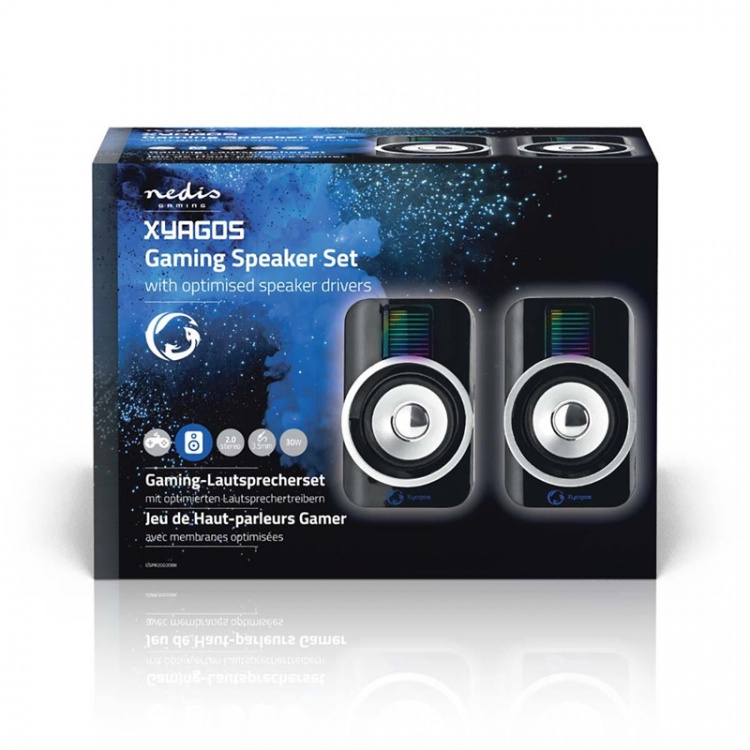 Nedis Gaming Højttaler | Højttalerkanaler: 2.0 | USB Drevet | 3.5 mm Hanstik | 30 W | RGB | Volumenkontrol