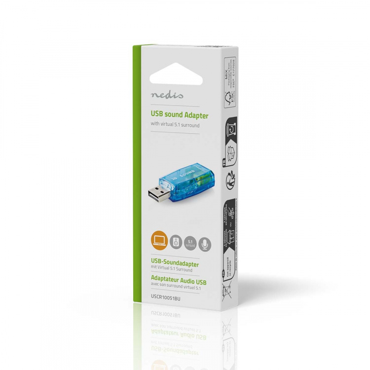 Nedis Lyd kort | 5.1 | USB 2.0 | Mikrofonforbindelse: 1x 3.5 mm | Headset forbindelse: 3.5 mm Male