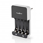 Nedis NiMH batterioplader AA / AAA | 1.2 V DC | Opladning | Euro / Type C (CEE 7/16) | Energi fra batteritype: AA / AAA | Hvid / Sort