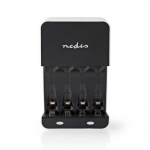 Nedis NiMH batterioplader AA / AAA | 1.2 V DC | Opladning | Euro / Type C (CEE 7/16) | Energi fra batteritype: AA / AAA | Hvid / Sort