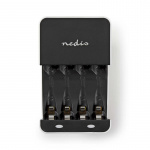 Nedis NiMH batterioplader AA / AAA | 1.2 V DC | Opladning | Euro / Type C (CEE 7/16) | Energi fra batteritype: AA / AAA | Hvid / Sort