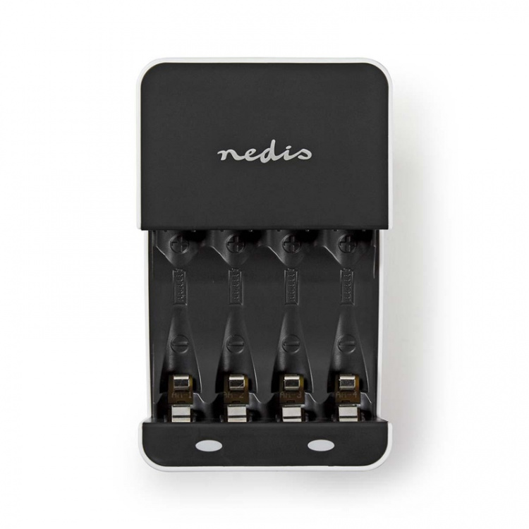 Nedis NiMH batterioplader AA / AAA | 1.2 V DC | Opladning | Euro / Type C (CEE 7/16) | Energi fra batteritype: AA / AAA | Hvid / Sort