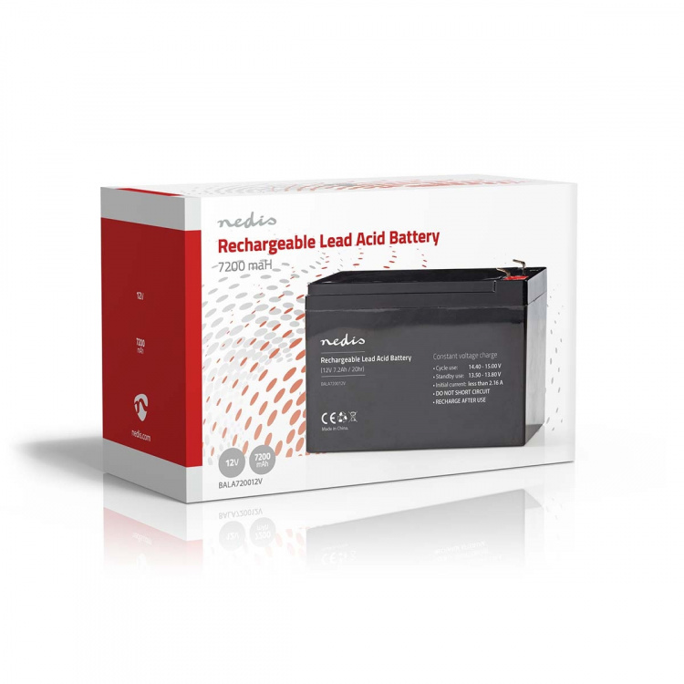 Nedis Genopladeligt blybatteri | Bly-syre | Opladningsbar | 12 V | 7200 mAh