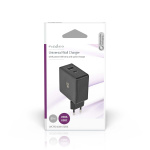 Nedis Vægoplader | 57 W | PD3.0 45W | Hurtigopladningsfunktion | 2.25 A / 2.4 / 3.0 A | Antal output: 2 | USB-A / USB-C™ | Uden Kabel | Automatisk Valgt Spænding | Sort