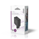 Nedis Vægoplader | 57 W | PD3.0 45W | Hurtigopladningsfunktion | 2.25 A / 2.4 / 3.0 A | Antal output: 2 | USB-A / USB-C™ | Uden Kabel | Automatisk Valgt Spænding | Sort