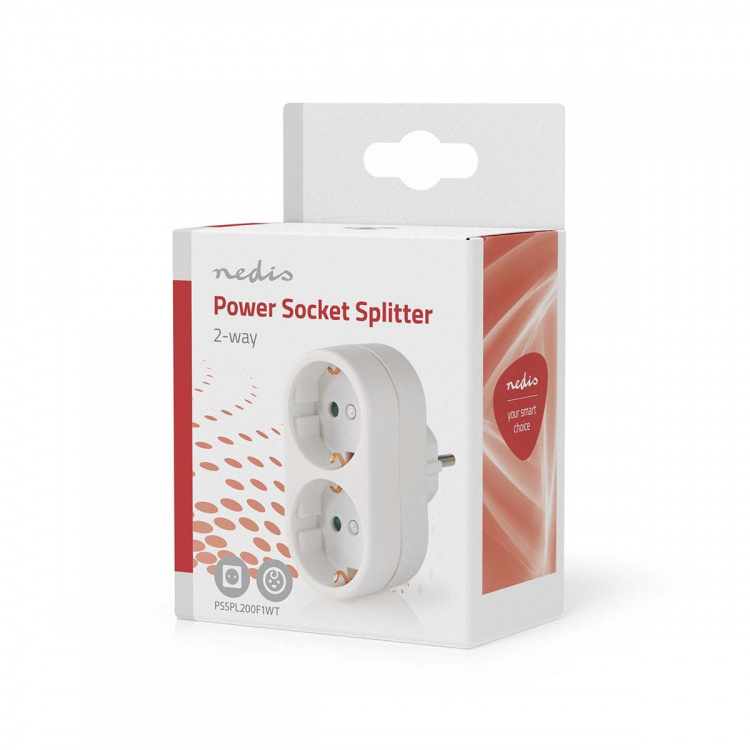 Nedis Strømstik Splitter | Type F (CEE 7/7) | 250 V AC 50 Hz | Stikprop med sidebens jord / Type F (CEE 7/7) | 250 V AC 50/60 Hz | 16.0 A | 3500 W | Hvid