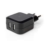 Nedis Vægoplader | 24 W | Hurtigopladningsfunktion | 2x 2.4 A A | Antal output: 2 | 2x USB-A | Uden Kabel | Single Voltage Output | Sort