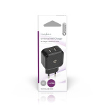 Nedis Vægoplader | 24 W | Hurtigopladningsfunktion | 2x 2.4 A A | Antal output: 2 | 2x USB-A | Uden Kabel | Single Voltage Output | Sort