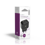 Nedis Vægoplader | 24 W | Hurtigopladningsfunktion | 2x 2.4 A A | Antal output: 2 | 2x USB-A | Uden Kabel | Single Voltage Output | Sort