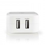 Nedis Vægoplader | 24 W | Hurtigopladningsfunktion | 2x 2.4 A A | Antal output: 2 | 2x USB-A | Uden Kabel | Single Voltage Output | Hvid