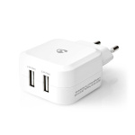 Nedis Vægoplader | 24 W | Hurtigopladningsfunktion | 2x 2.4 A A | Antal output: 2 | 2x USB-A | Uden Kabel | Single Voltage Output | Hvid