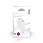 Nedis Vægoplader | 24 W | Hurtigopladningsfunktion | 4x 2.4 A | Antal output: 4 | 4x USB-A | Uden Kabel | Single Voltage Output | Hvid