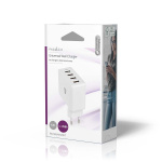 Nedis Vægoplader | 24 W | Hurtigopladningsfunktion | 4x 2.4 A | Antal output: 4 | 4x USB-A | Uden Kabel | Single Voltage Output | Hvid