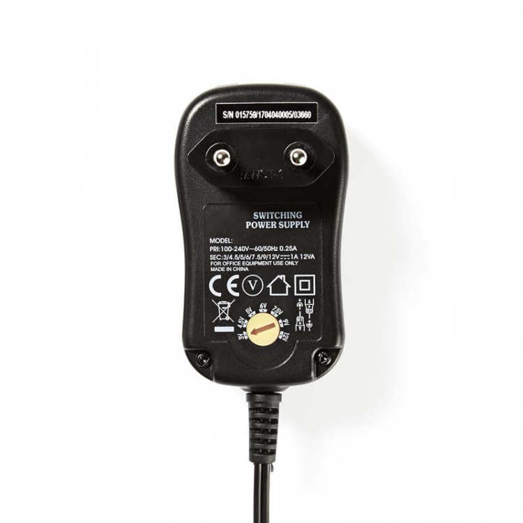 Nedis Universal AC Power Adapter | 12 W | 3 - 12 V DC | 1.80 m | 2.0 A | 6 plug(s) | Sort