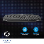 Nedis Wired Gaming Keyboard | USB 2.0 | Membrane Nøgler | LED | US international | US layout | USB Drevet | Strømkabellængde: 1.50 m | Gaming